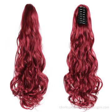 Wholesale Grey Curl Natural Wave Claw-Clip Drawstring Ponytail Extension Hairpiece Synthetic Hair Ponytails For Women Girl